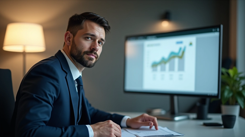 Finanzanalyst betrachtet Haushaltszahlen auf Computerbildschirm