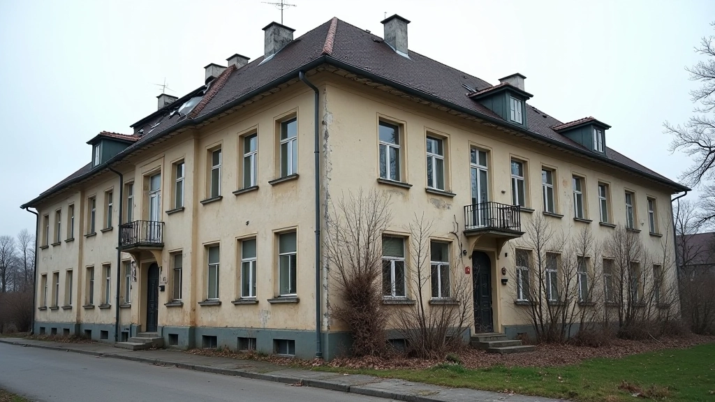 Schulgebäude mit sichtbaren Instandhaltungsmängeln und Sanierungsbedarf, symbolisiert unterfinanzierten Bildungssektor